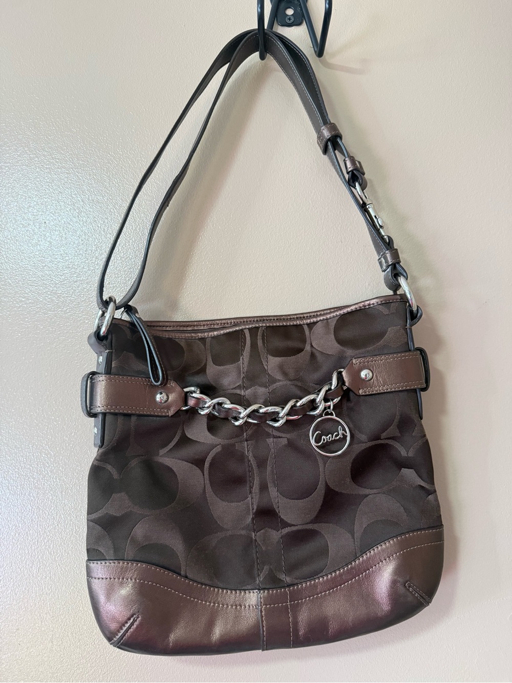 Coach Dark Brown Signature Chain Shoulder Bag